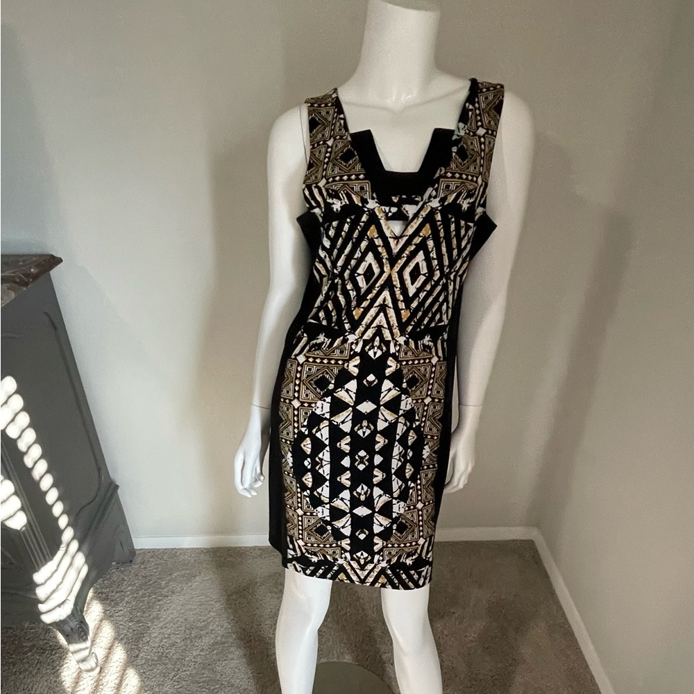 BCBGMaxAzria Gold and Black Sheath Cocktail Dress
